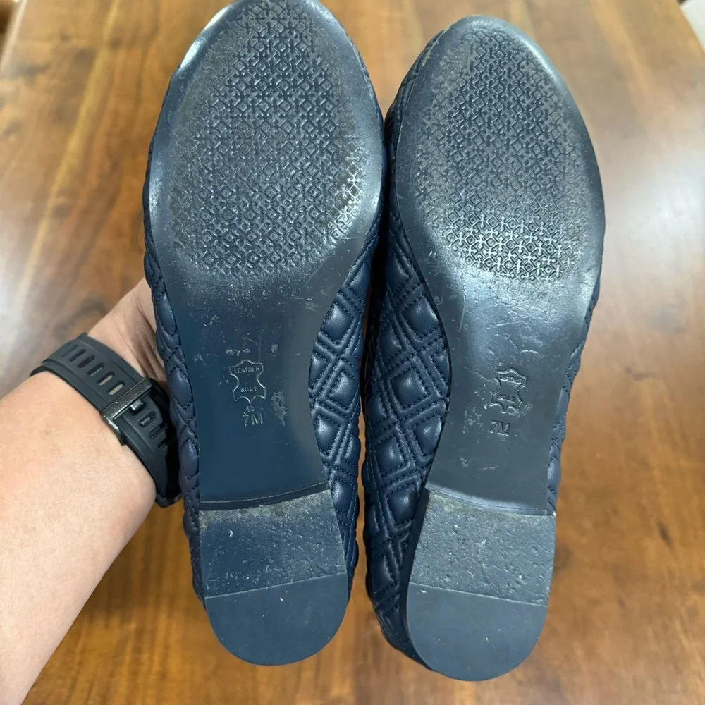 Tory Burch Marion Quilted Navy Blue Leather Bow Ballet‎ Flats Size 7